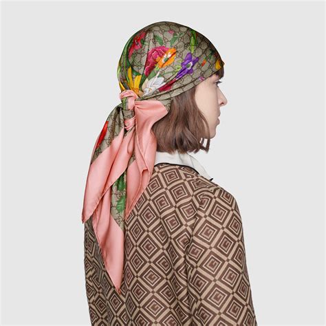 gucci logo print scarf|GG Flora print silk scarf in pink .